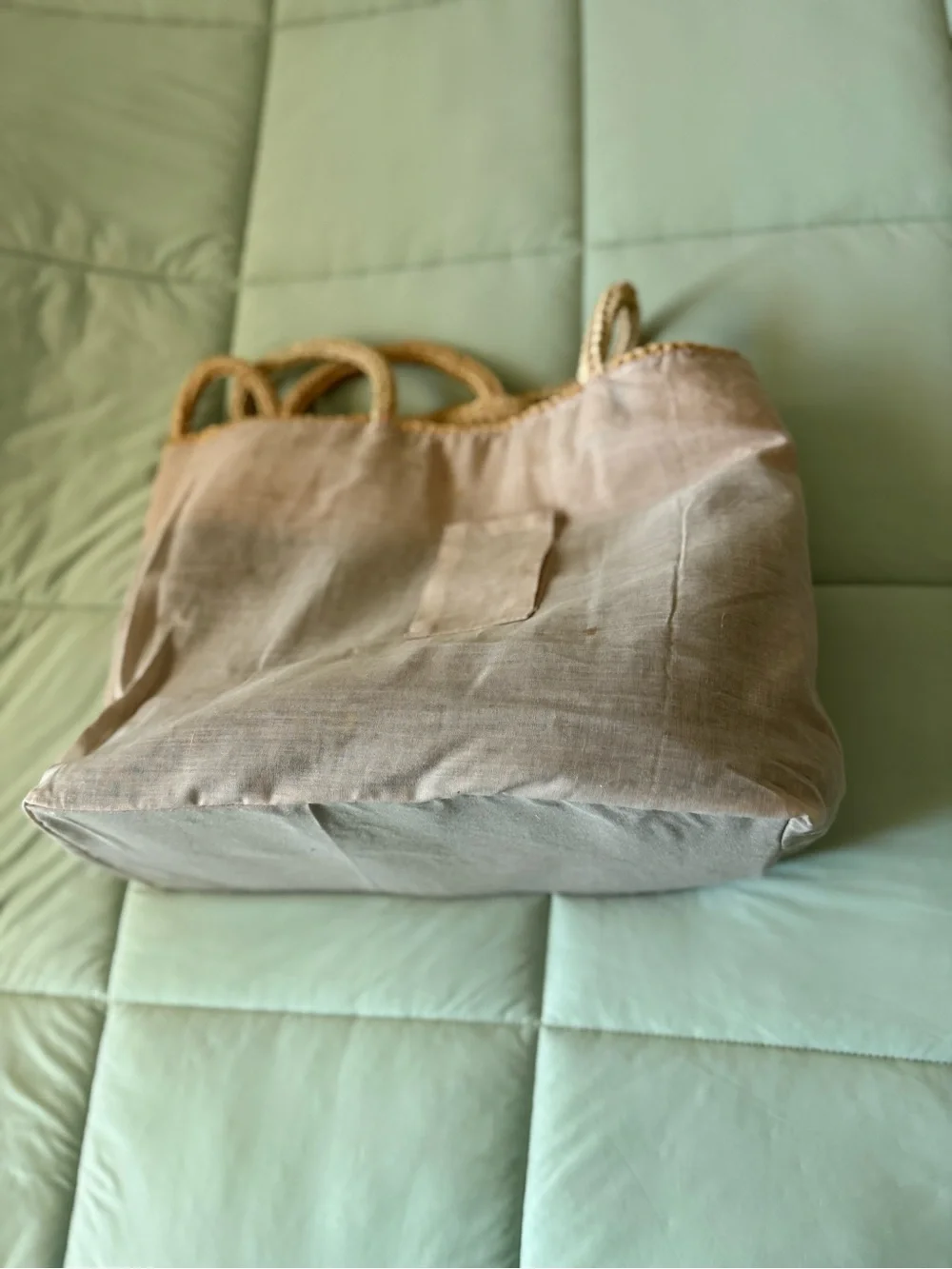 flora Bella Woven Two-Tone Straw Tote Bag - Brown & Tan. Vintage